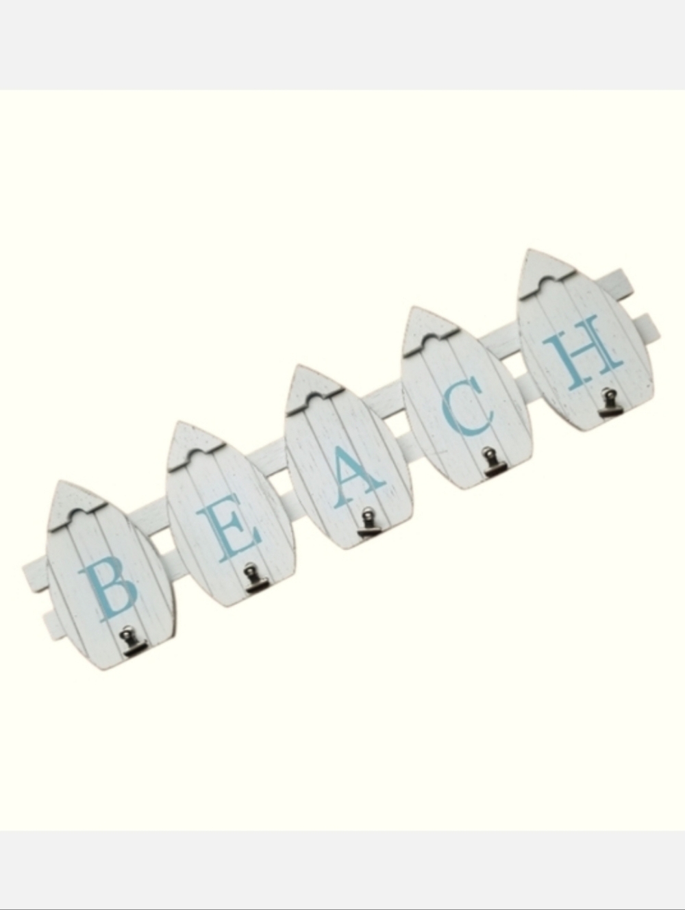 BEACH Wooden Wall Plaque Picket Fence Photo/Message Clip White & Ocean Blue